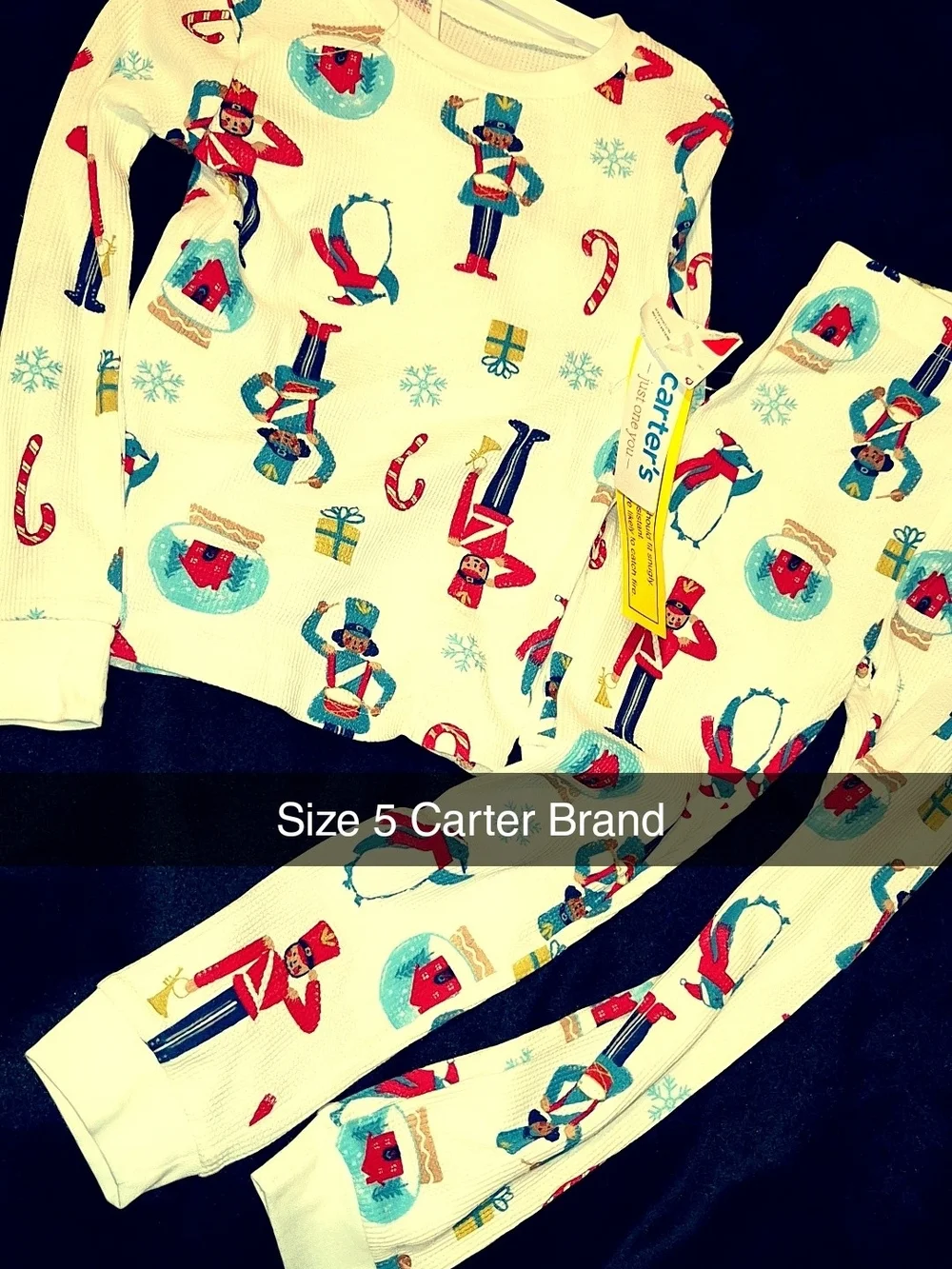Carter's White Holiday Nutcracker Print Pajama Set with Red & Teal Accents